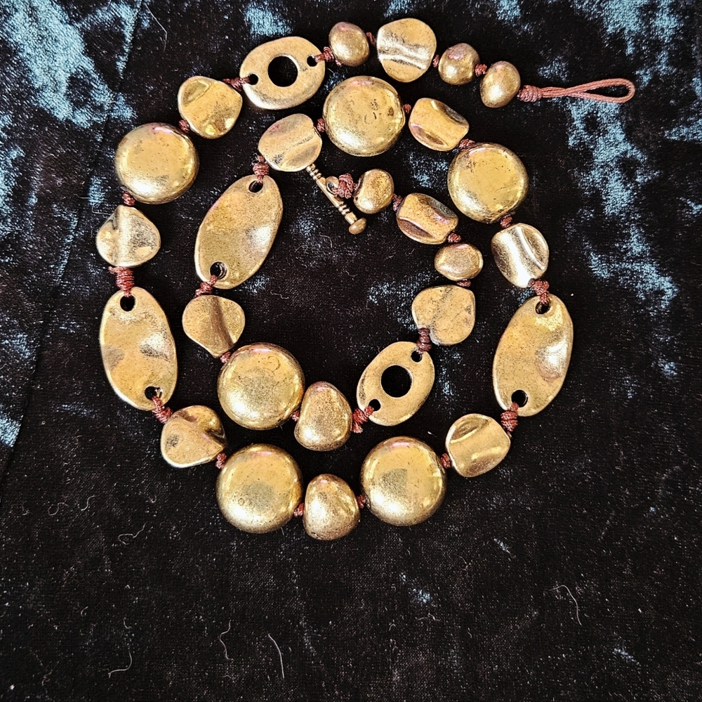 VTG Y2K Artusan Goldtone Mixed-shaped Metal Beads Necklace 17"L -Molten Boho